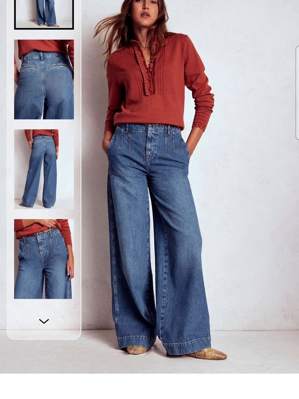 Boden Wide-Leg High-Rise Jeans in Medium Blue Denim